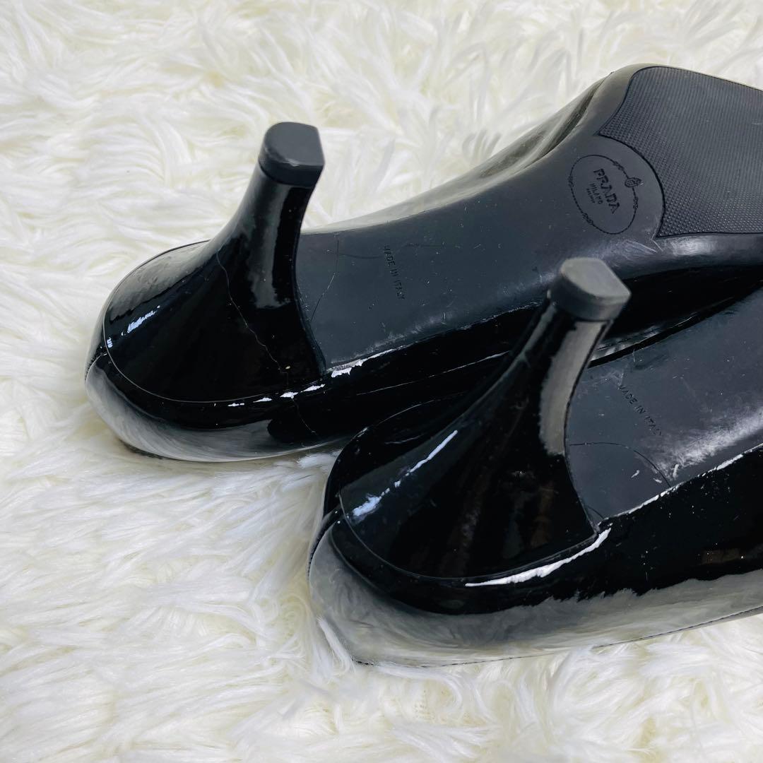 PRADA プラダ エナメル ローファー パンプス 黒 36.5 ヒール6cm