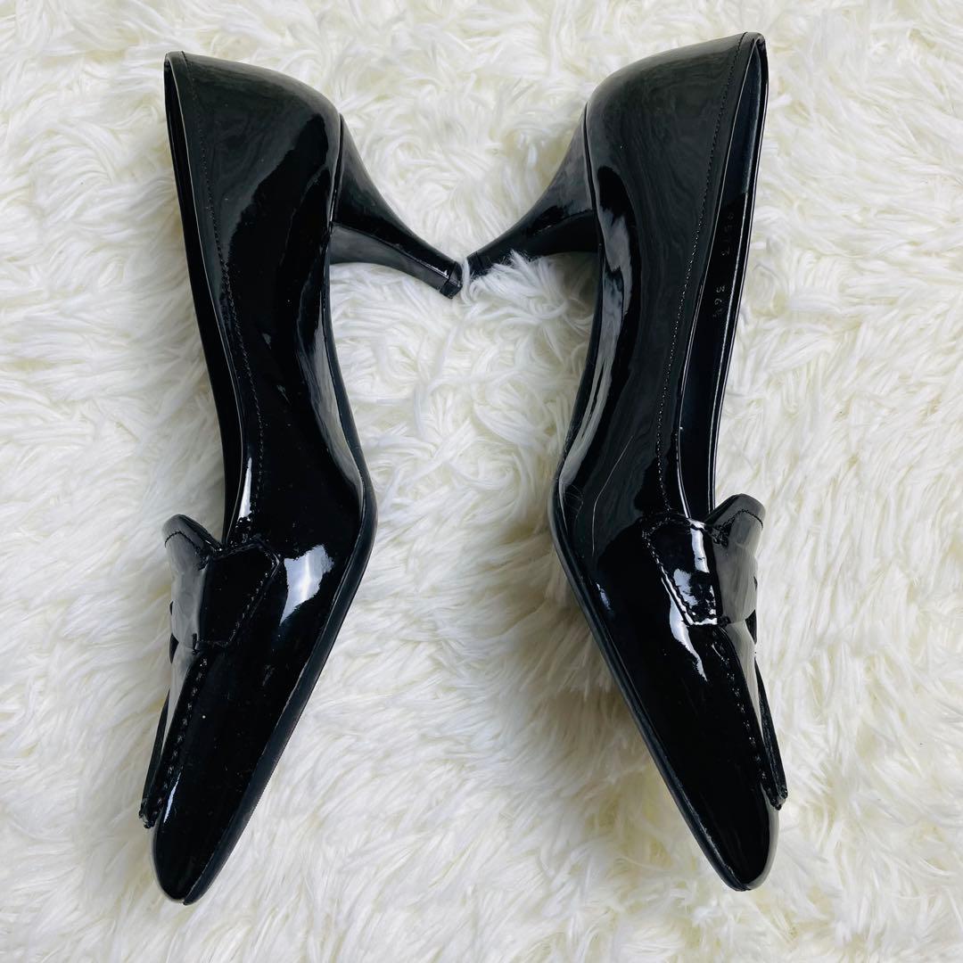 PRADA プラダ エナメル ローファー パンプス 黒 36.5 ヒール6cm