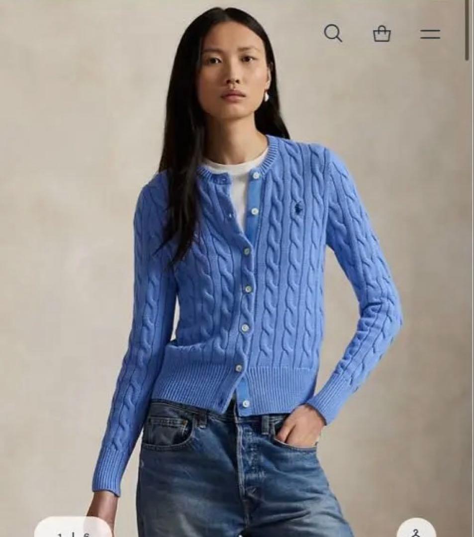 ポロラルフローレン ケーブルニット コットン クルーネック カーディガン