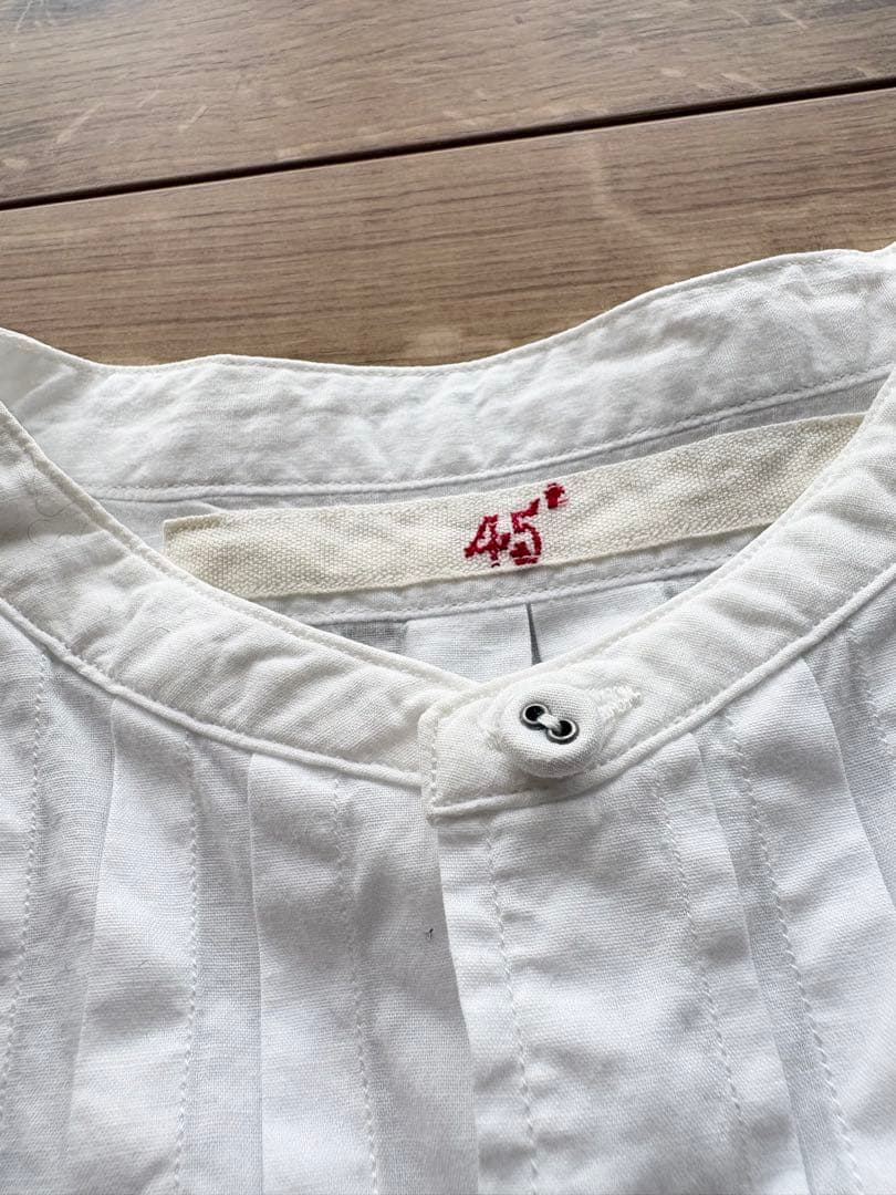 45R　45RPM　ピンタック　スタンドカラーシャツ　コットンシャツ