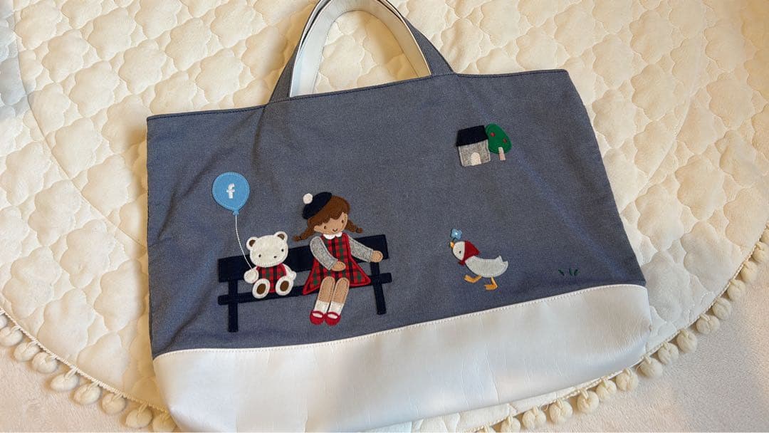 ファミリア 神戸本店限定 マチ付きデニムバッグ 70周年 青デニム