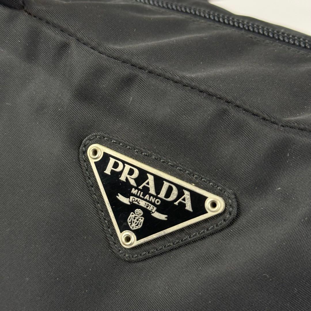 【美品】PRADA プラダ ミニボストンバッグ 三角ロゴ ナイロン 黒 白タグ