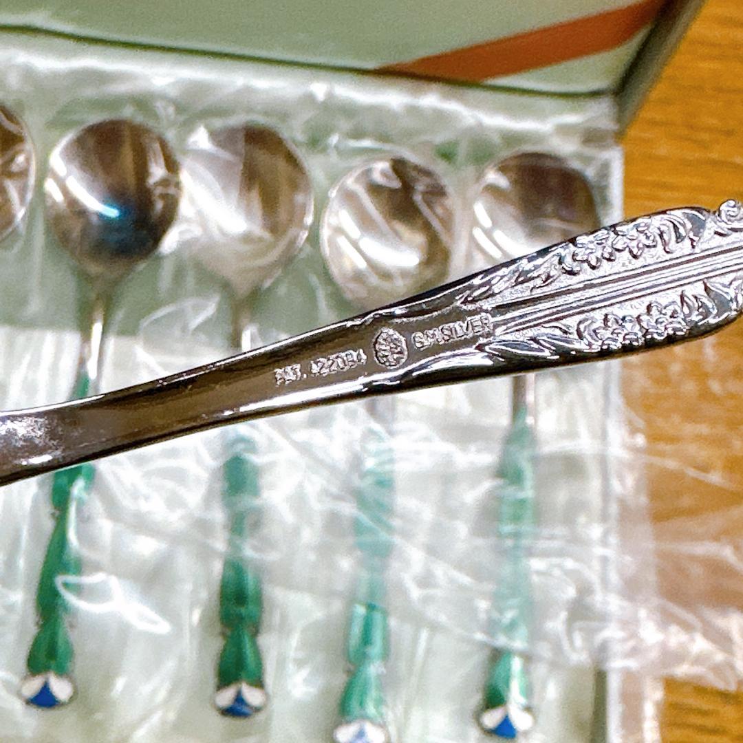 箱　ビニール付き　芝翫香　スプーン　SMsilver刻印　6本セット　希少