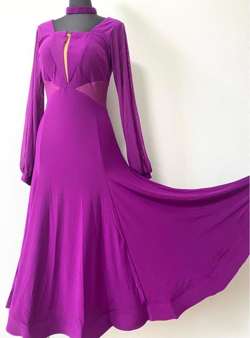 【限定特価】社交ダンスワンピース　パーティワンピース　ソシアルダンス　グレープ