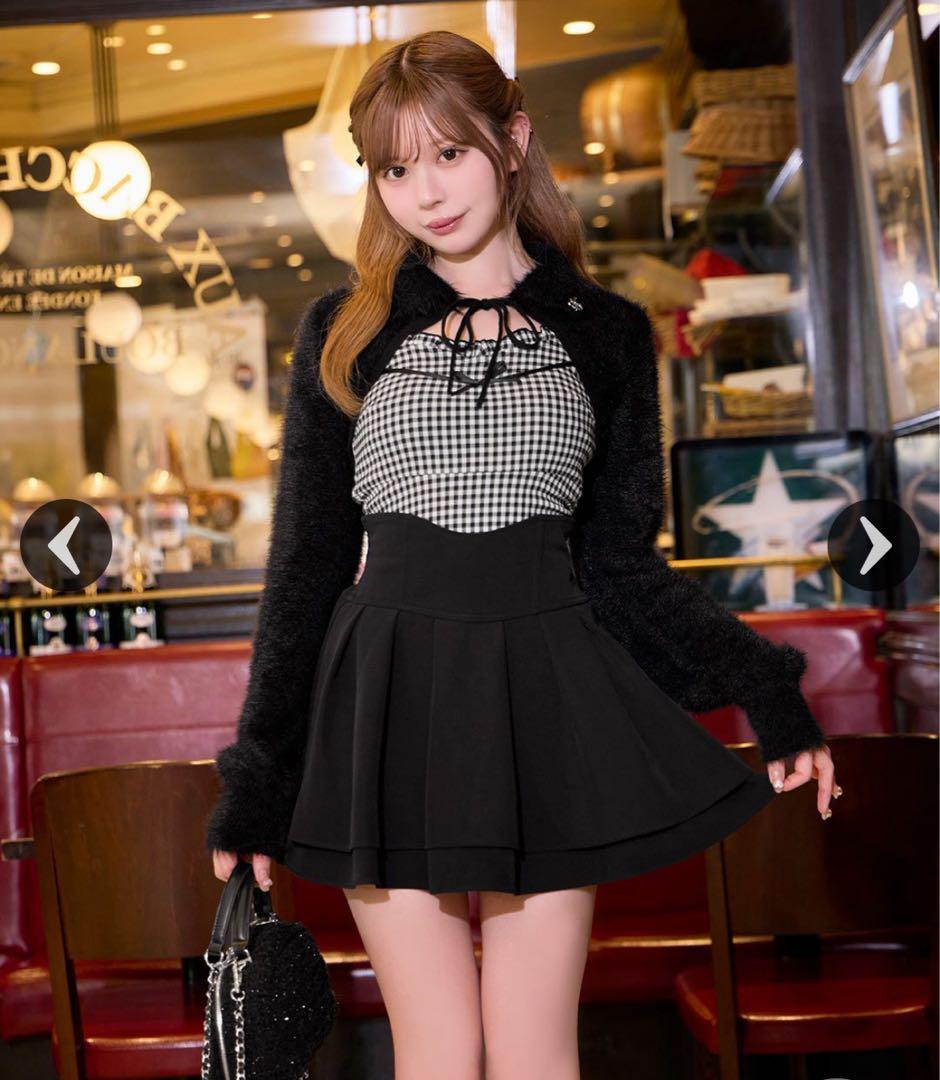 michellMacaron シャギーボレロsetギンガムチェックトップス