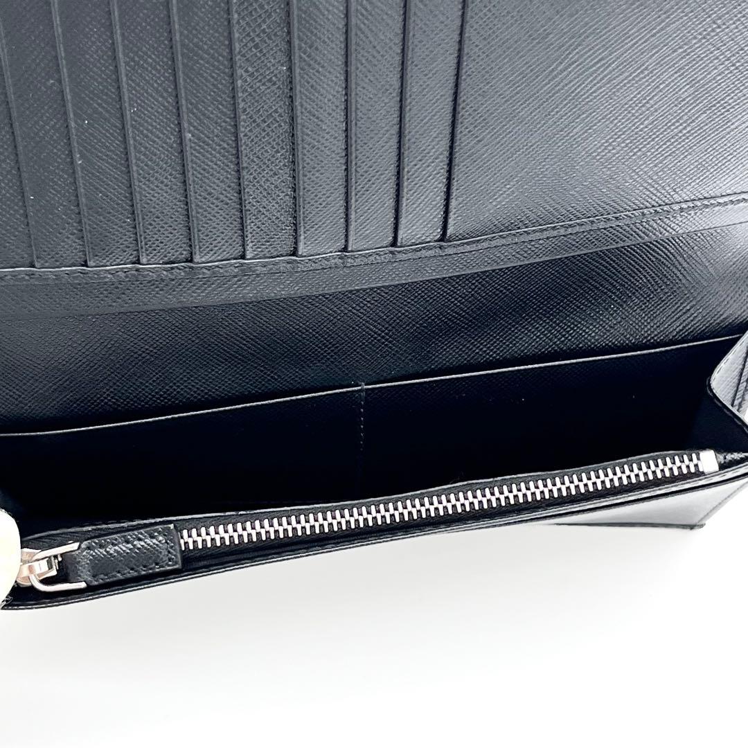 【美品】プラダ 長財布 三角ロゴ 金具 サフィアーノレザー ブラック