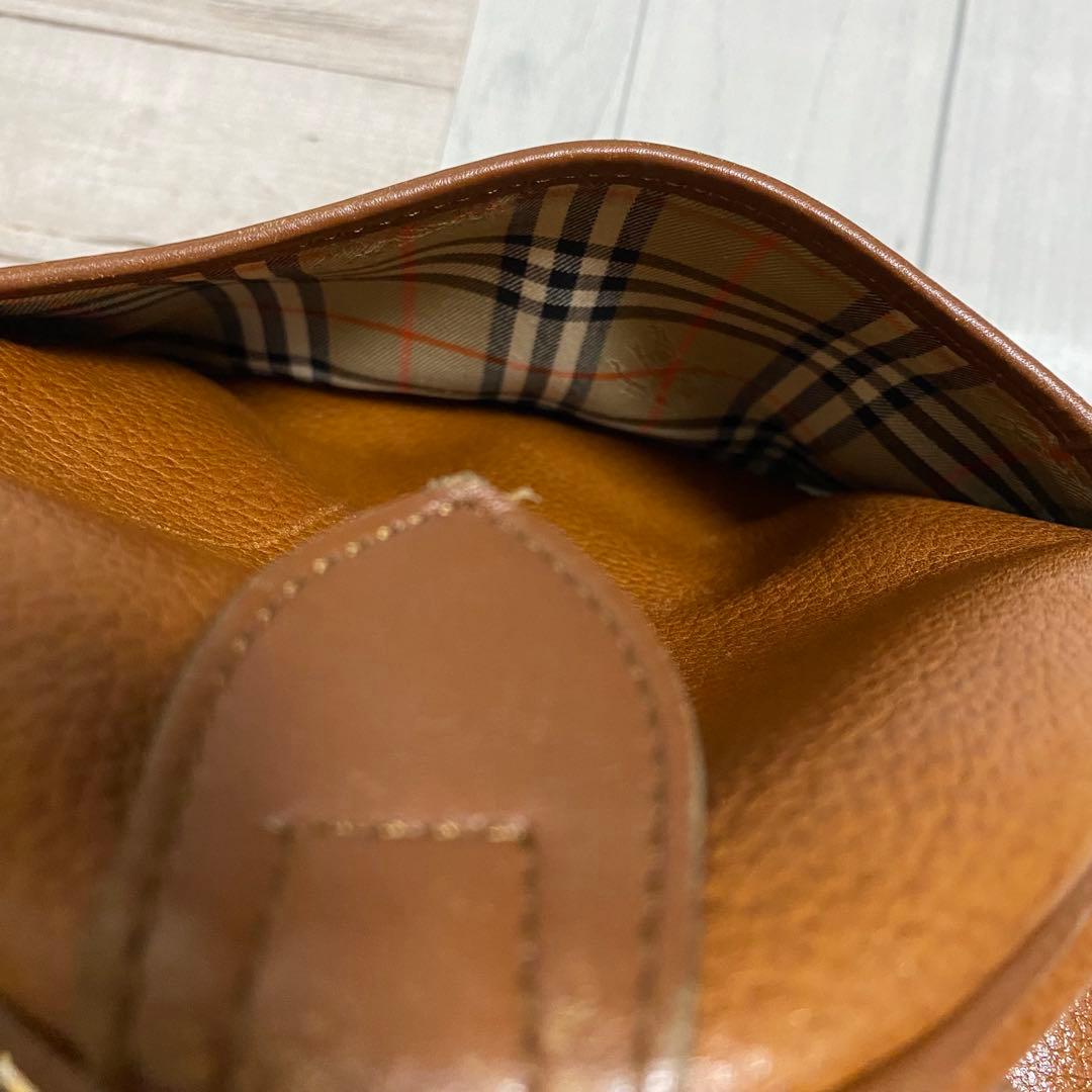 バーバリー Burberrys レザー ミニボストン ノバチェック裏地 ブラウン