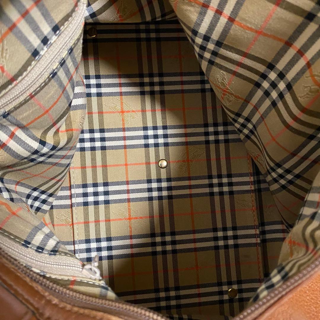 バーバリー Burberrys レザー ミニボストン ノバチェック裏地 ブラウン