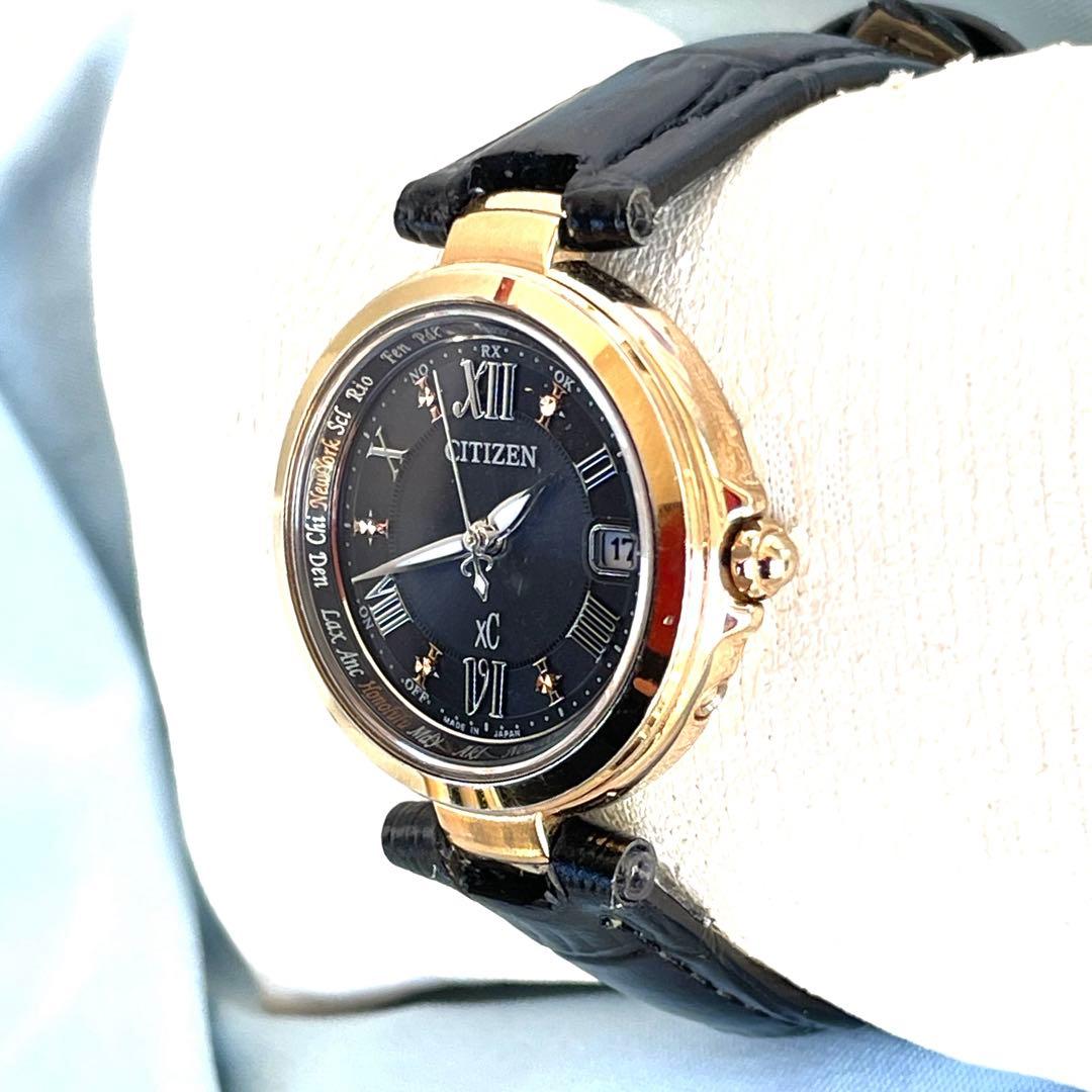 美品❣シチズンクロスシーxC　H240 黒文字盤　黒レザー　電波ソーラー　稼働