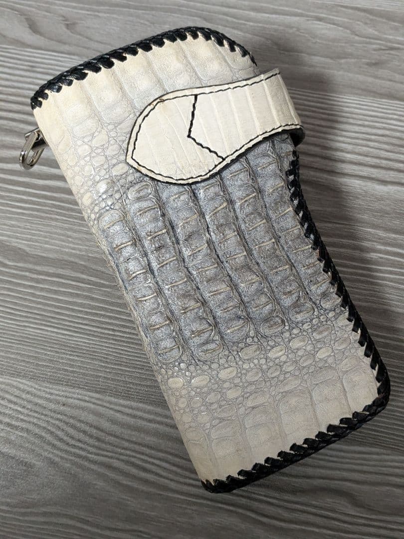 本革 長財布 シルバー925オニキスコンチョウォレットチェーンロングウォレット