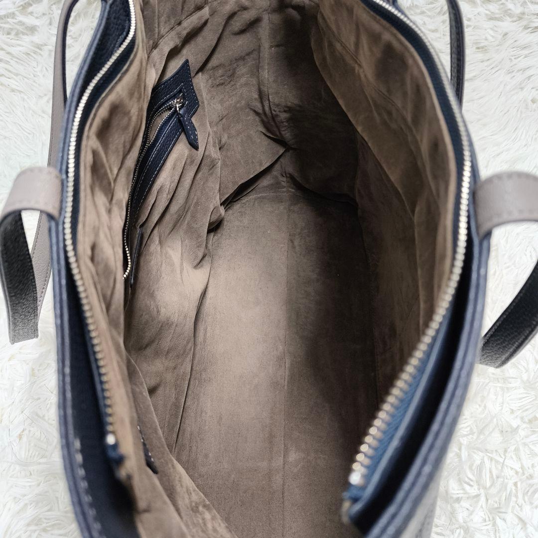 美品 グリーンレーベルリラクシング シボ レザーライク ジップ トート バッグ