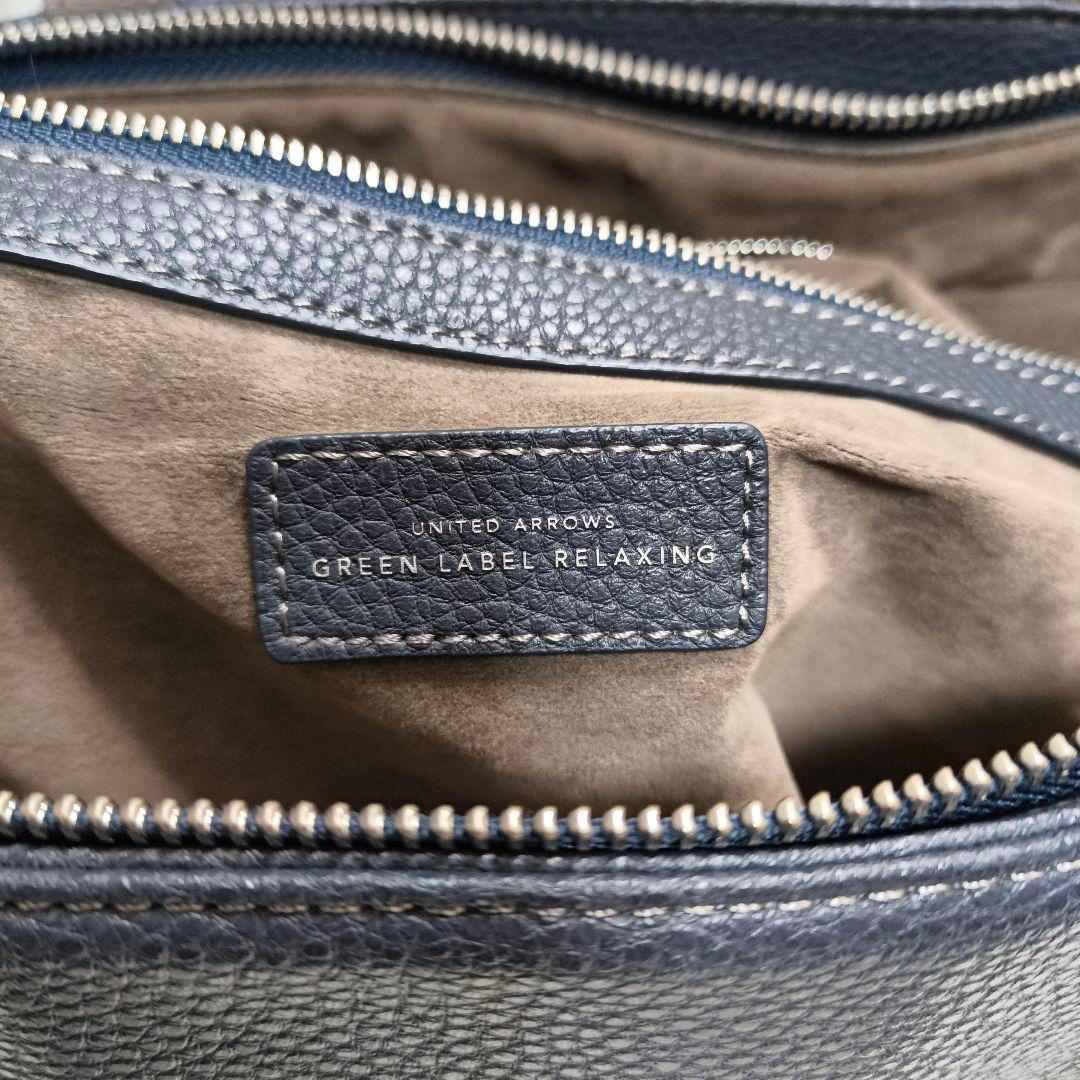 美品 グリーンレーベルリラクシング シボ レザーライク ジップ トート バッグ