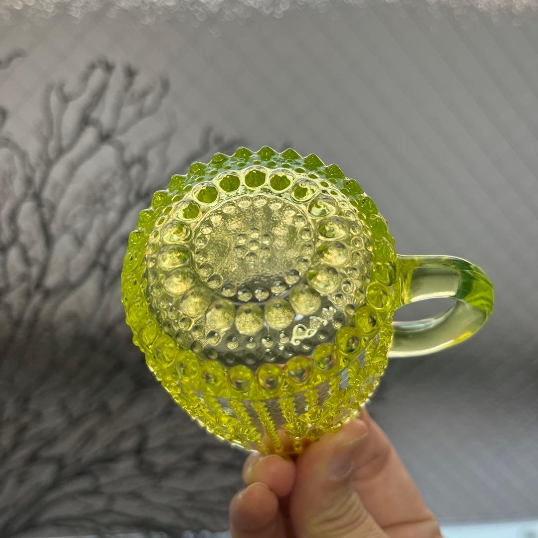 骨董　時代ガラス　フィンランド　グラッポニア マグカップ　ウランガラス１客②