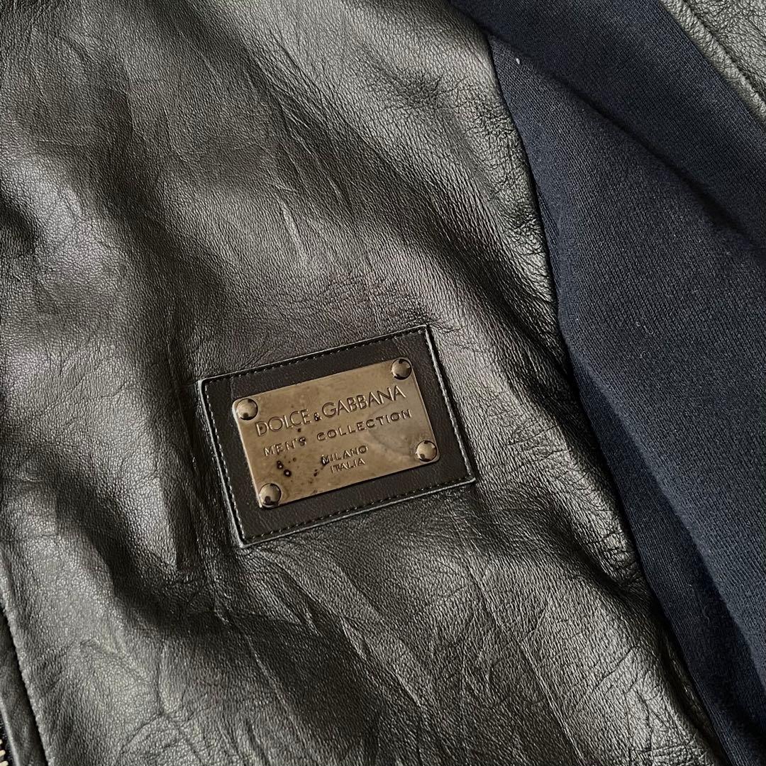 ドルチェアンドガッバーナ レザージャケット ニット スウェット切替 50サイズ