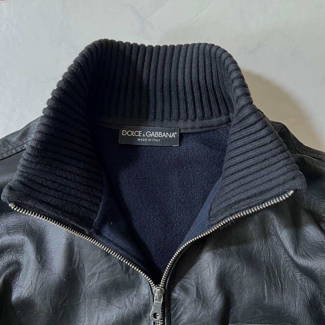 ドルチェアンドガッバーナ レザージャケット ニット スウェット切替 50サイズ