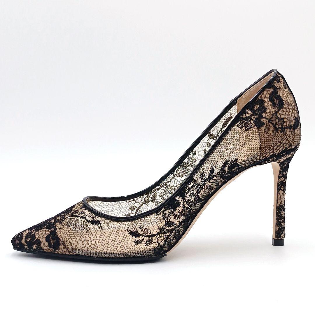 【美品】ジミーチュウ レース ハイヒール ロミー 38 黒 Jimmy Choo