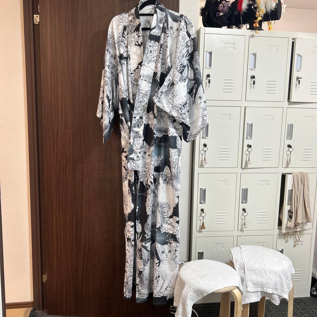  princess Alice猫柄黒白浴衣帯セット