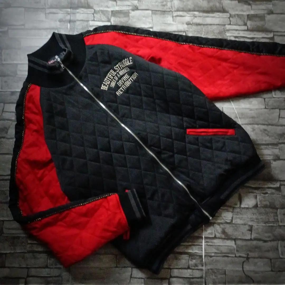 圧巻の大迫力☆抜刀娘キルティングスカジャン バイカラー 刺繍和装美人 バックロゴ