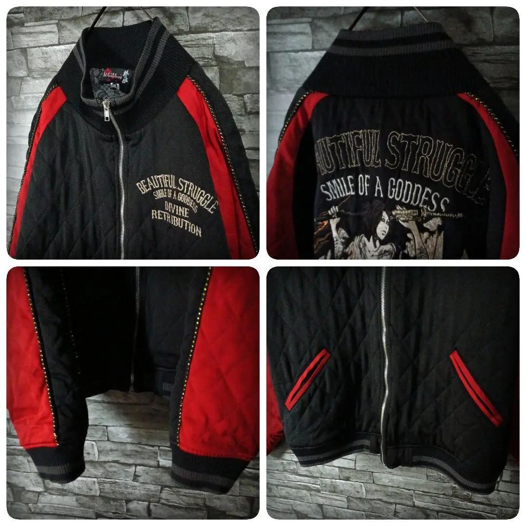 圧巻の大迫力☆抜刀娘キルティングスカジャン バイカラー 刺繍和装美人 バックロゴ