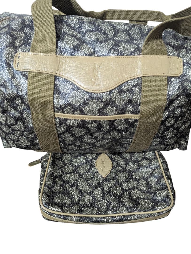 美品 イヴサンローラン ボストンバッグ ポーチ セット ジラフ柄 ヴィンテージ