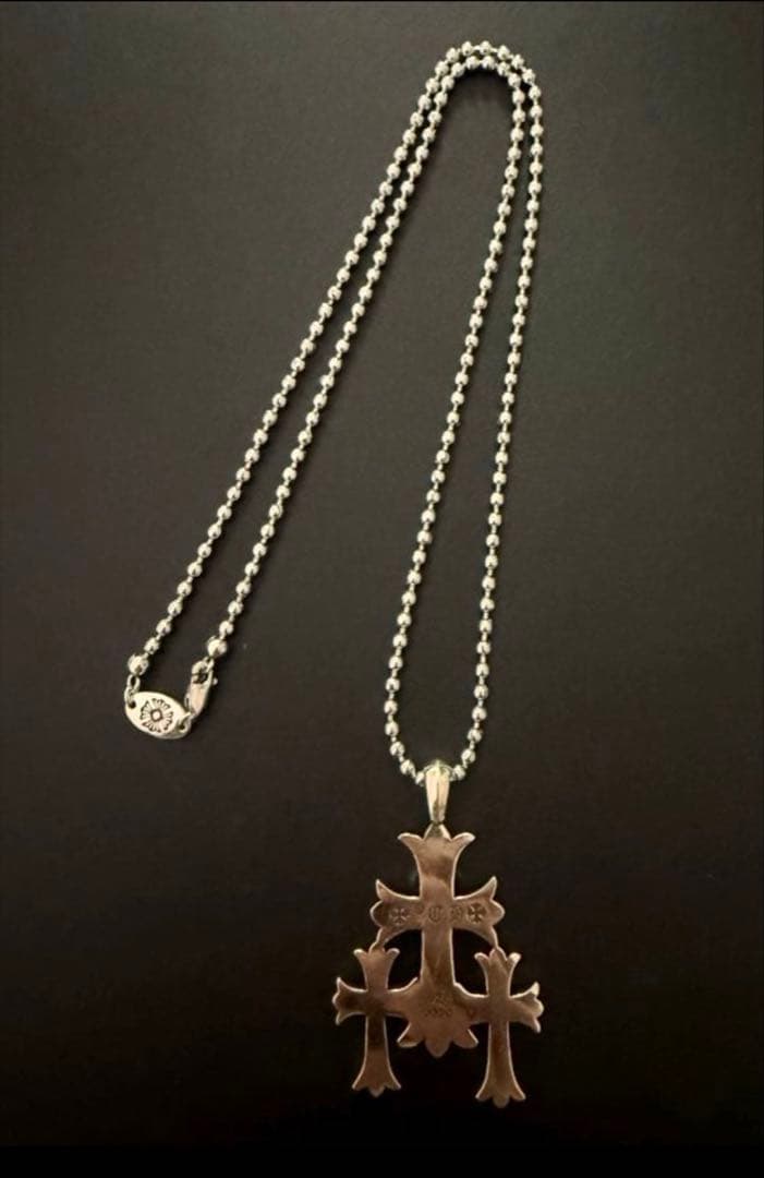 silver925 ダイヤ　トリプルクロス　ボールチェーンネックレス　ラスト1点