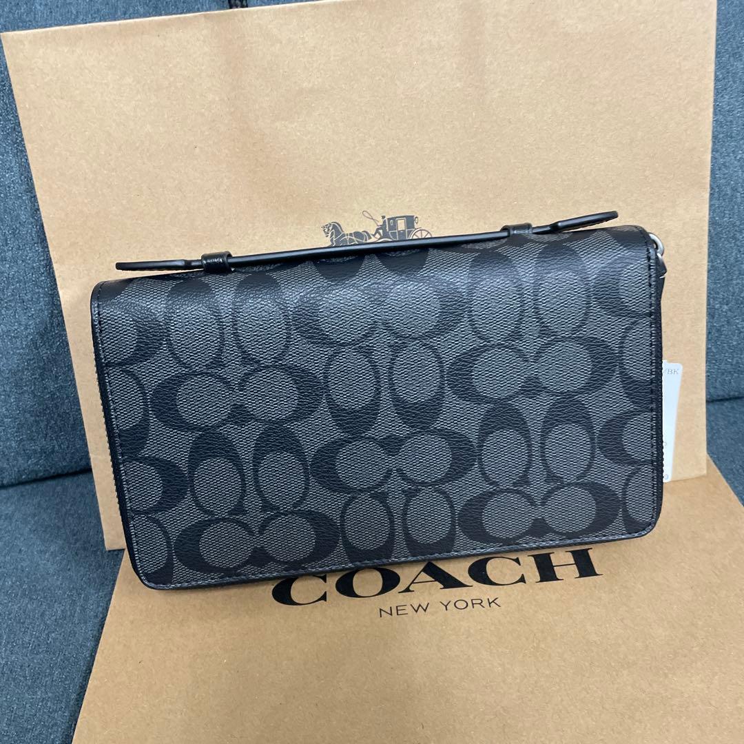 COACH ブラック ロゴパターン 長財布