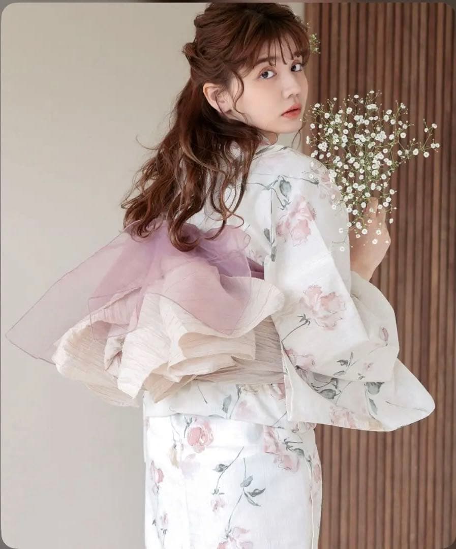 Dita花柄浴衣・帯セット 桜花色の浮世花