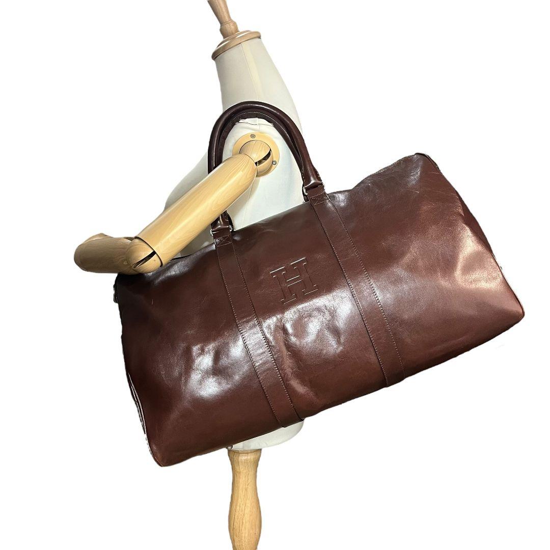 HIROFU　ヒロフ　ボストンバッグ　Hロゴ型押し　レザー　ブラウン