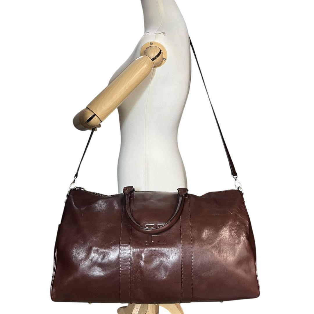 HIROFU　ヒロフ　ボストンバッグ　Hロゴ型押し　レザー　ブラウン