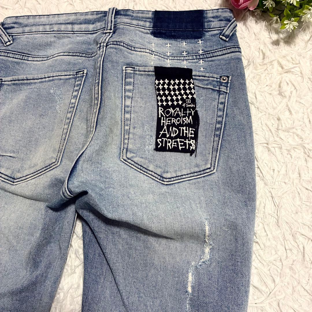 【KSUBI】スビ ダメージ加工ストレッチデニムパンツ クラッシュデニム 29