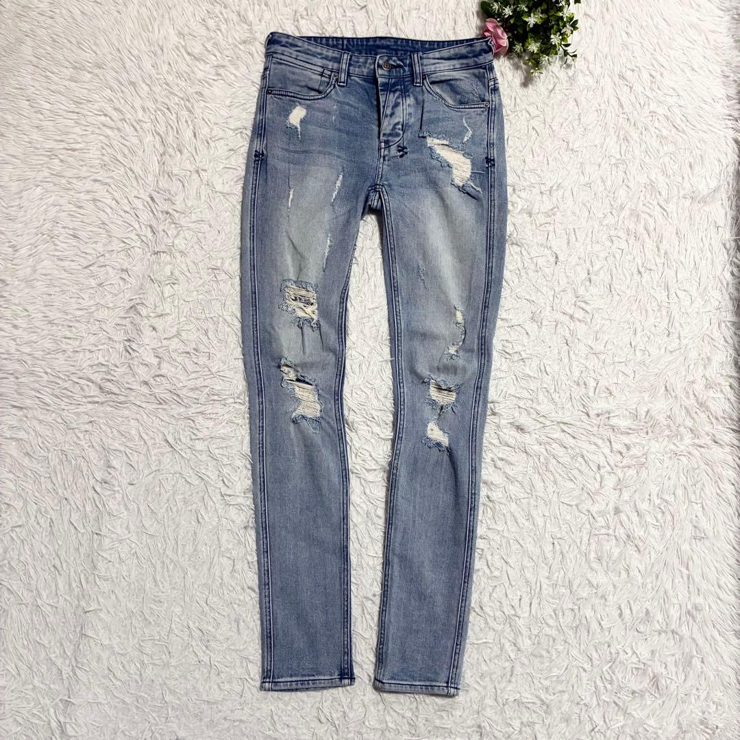 【KSUBI】スビ ダメージ加工ストレッチデニムパンツ クラッシュデニム 29