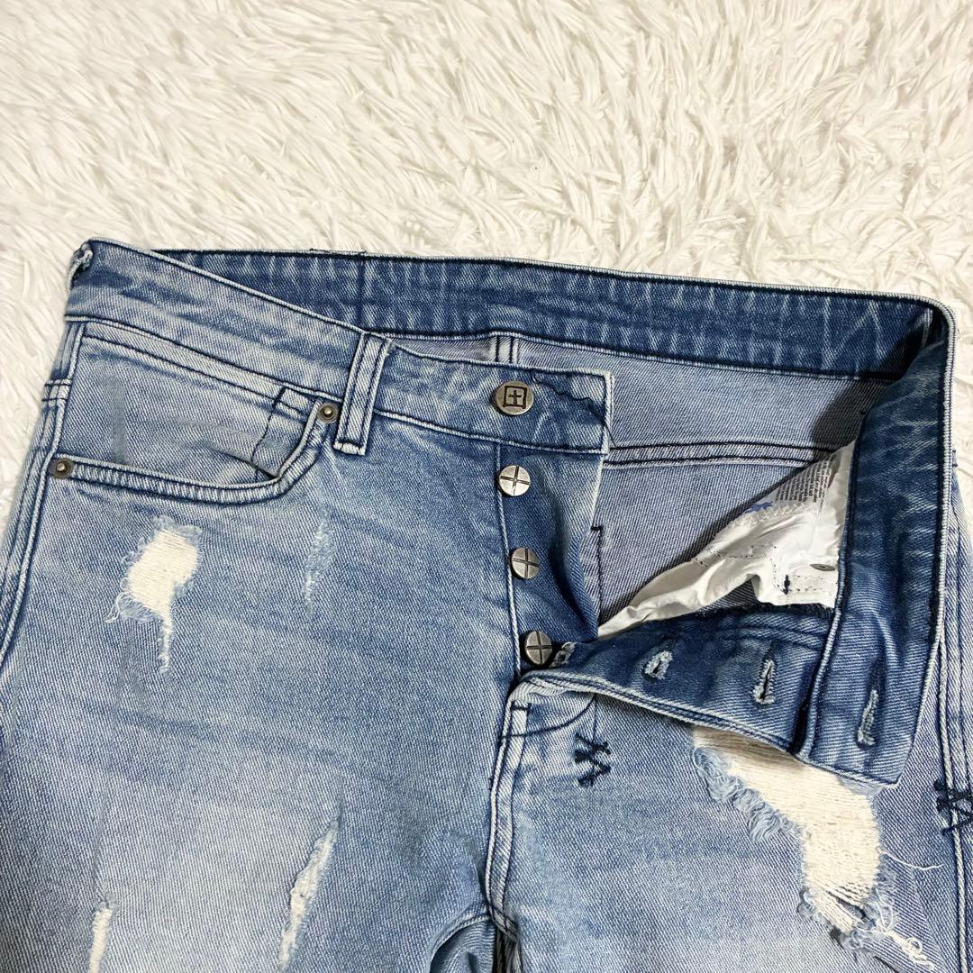 【KSUBI】スビ ダメージ加工ストレッチデニムパンツ クラッシュデニム 29