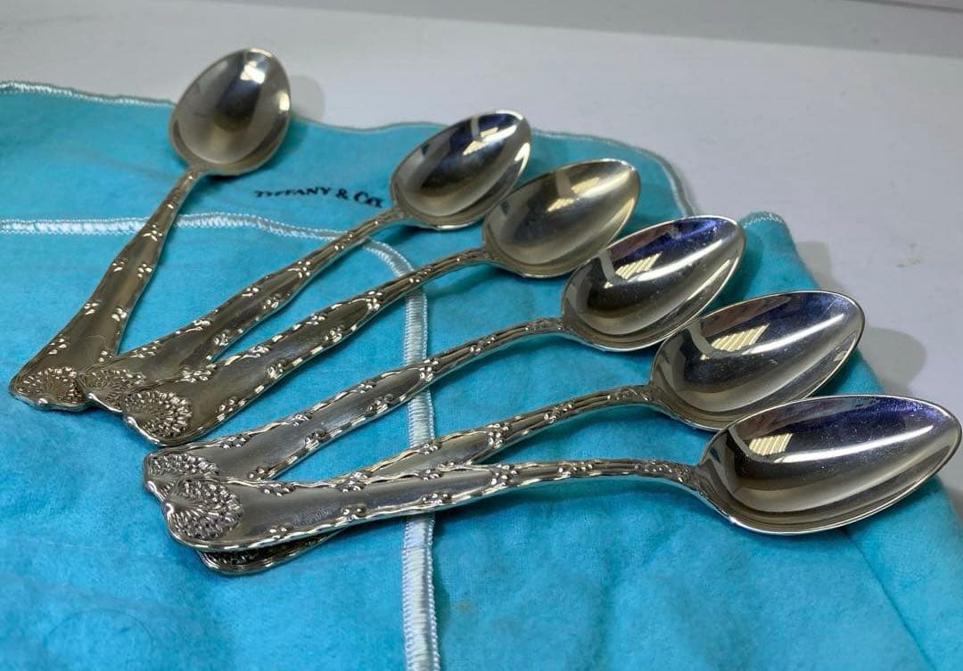 専用　ティファニーsterling刻印　彫金スプーン6点　187g 共袋　トサヒ