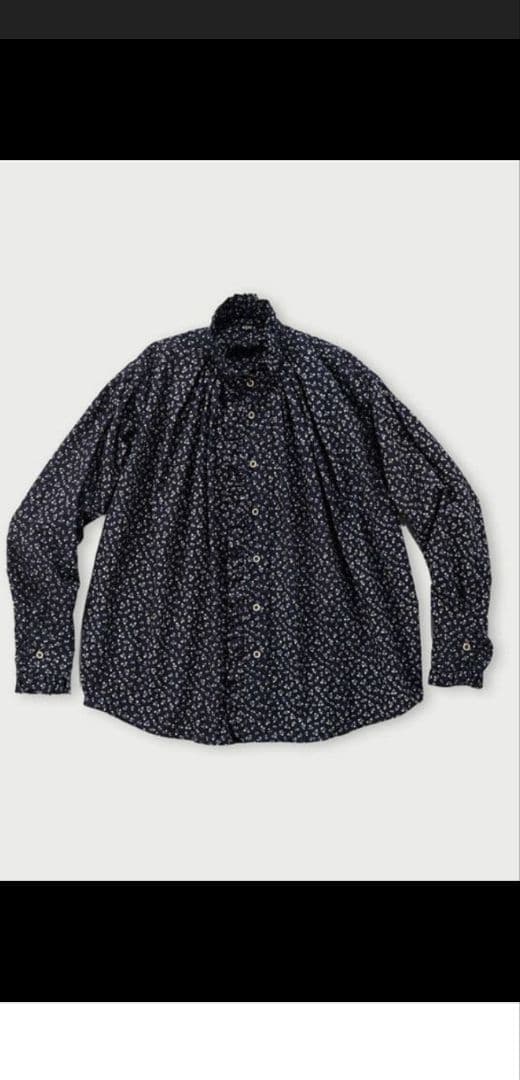 45R 雲間草プリントのフリルブラウス インディゴ／サイズ２