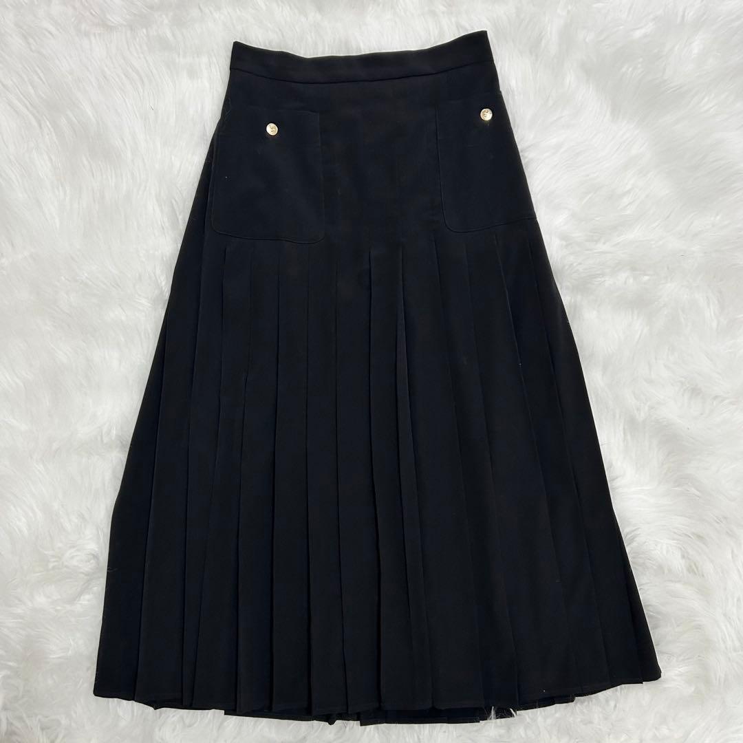 【美品】MaxMara プリーツスカート 42 L相当 XL可 金ボタン