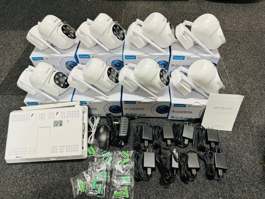 ワイヤレス防犯カメラ8台セット10.1インチLCモニターH.265+映像圧縮技術