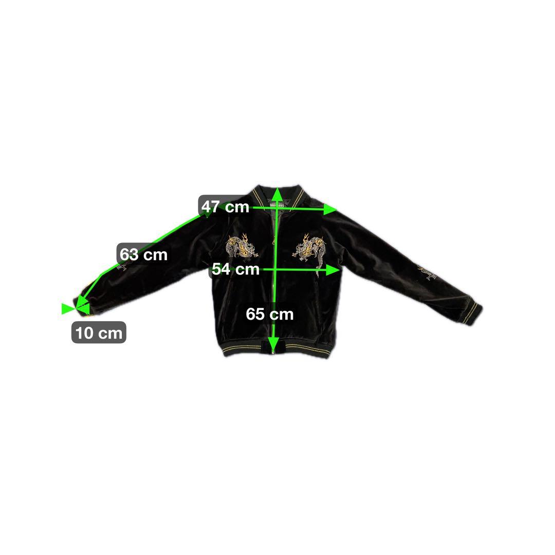 BARCEDOS 別珍 日本限定 スカジャン 龍 昇竜 刺繍 ベロア 艶 黒 金