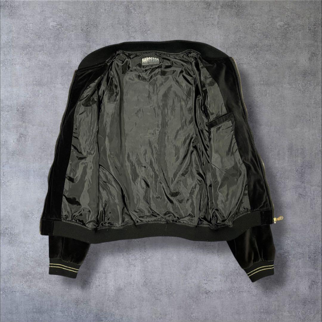 BARCEDOS 別珍 日本限定 スカジャン 龍 昇竜 刺繍 ベロア 艶 黒 金