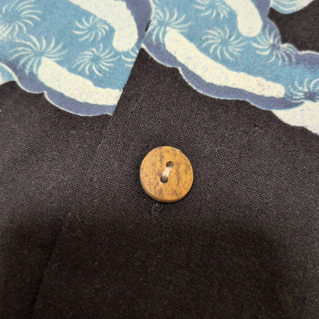 【未使用級】マカナレイ 長袖アロハシャツ M シルク 獅子 牡丹 和柄