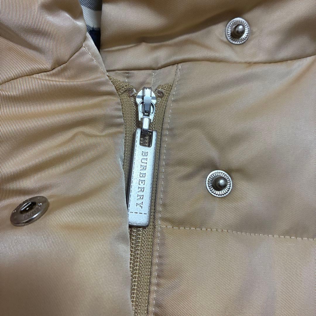 美品　バーバリーロンドン　ロングダウンコート　チェック　ベージュ　ファー付　L位