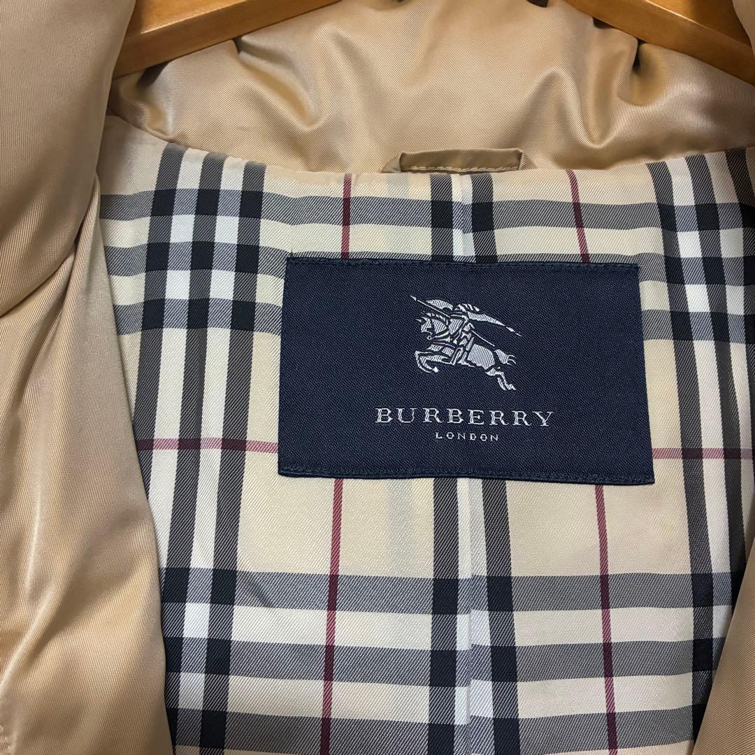 美品　バーバリーロンドン　ロングダウンコート　チェック　ベージュ　ファー付　L位