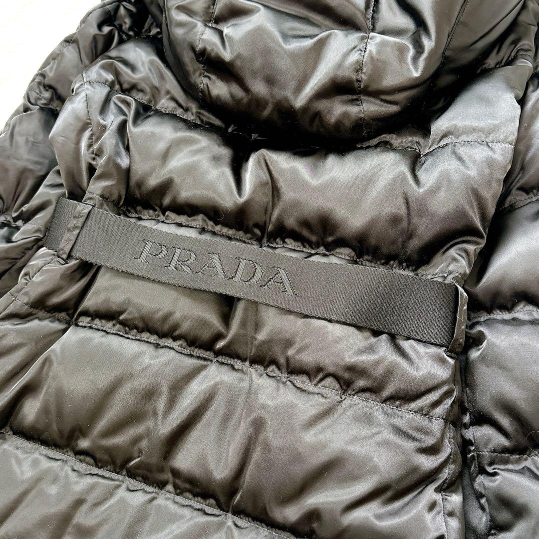 美品✨PRADA高級 ブルーフォックスファー　三角ロゴ　ベルト付き　ダウンコート