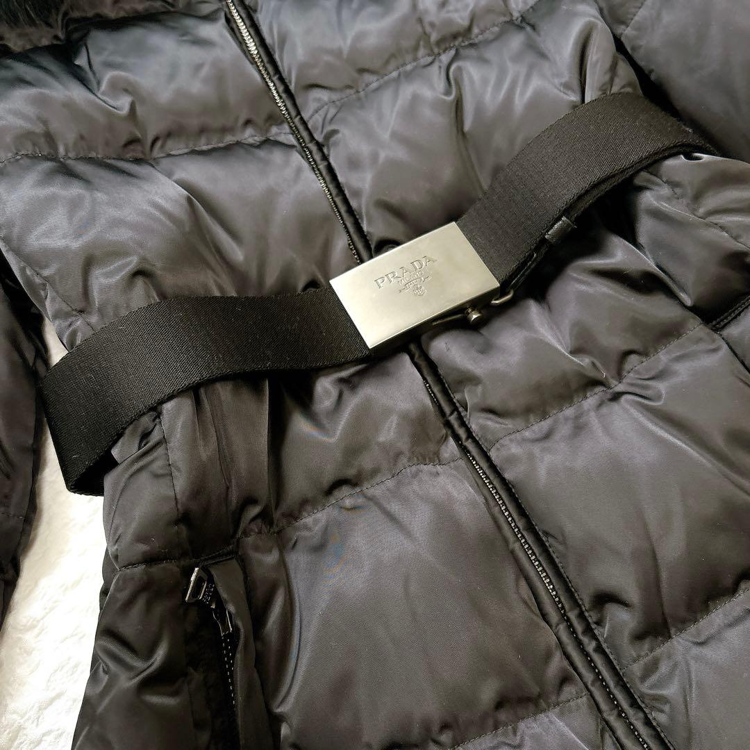 美品✨PRADA高級 ブルーフォックスファー　三角ロゴ　ベルト付き　ダウンコート
