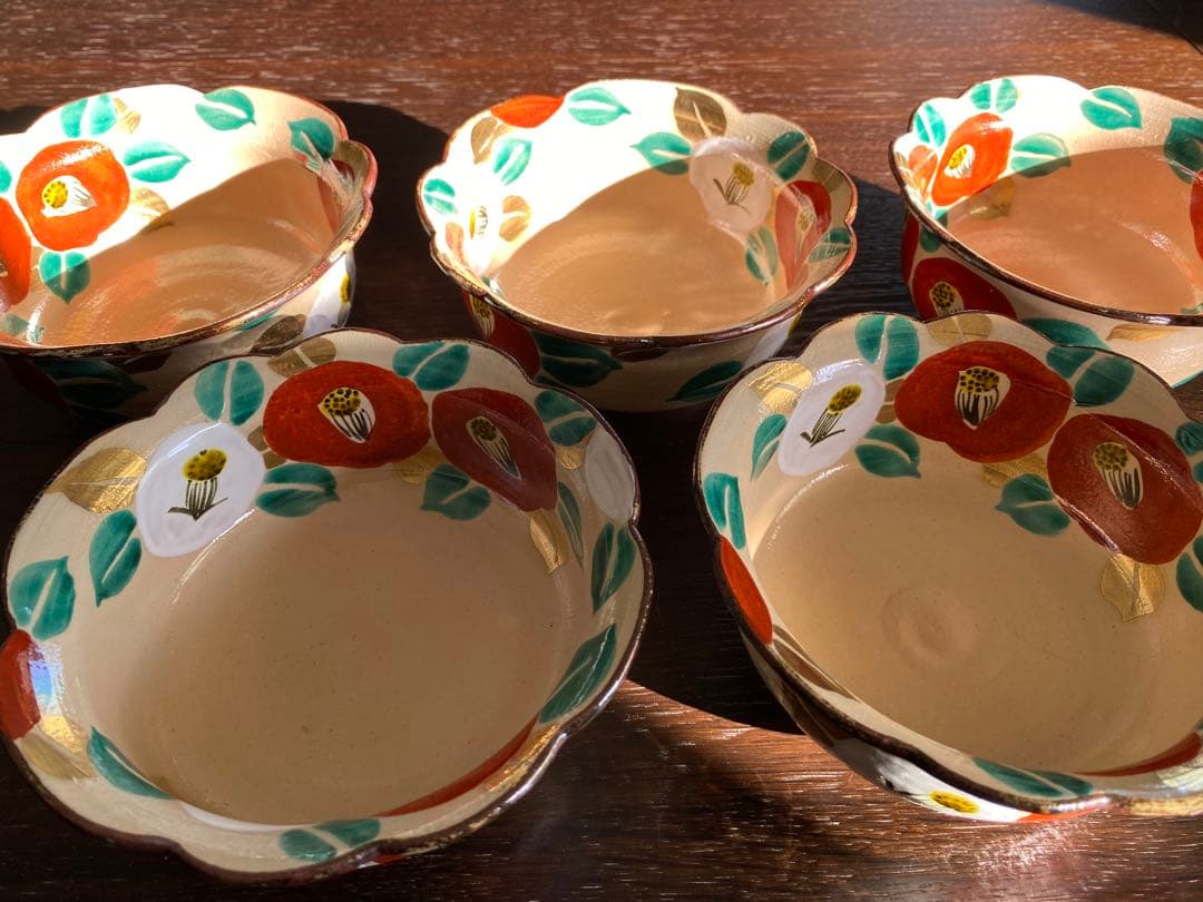 乾山写　京焼　椿向付5客 新品未使用