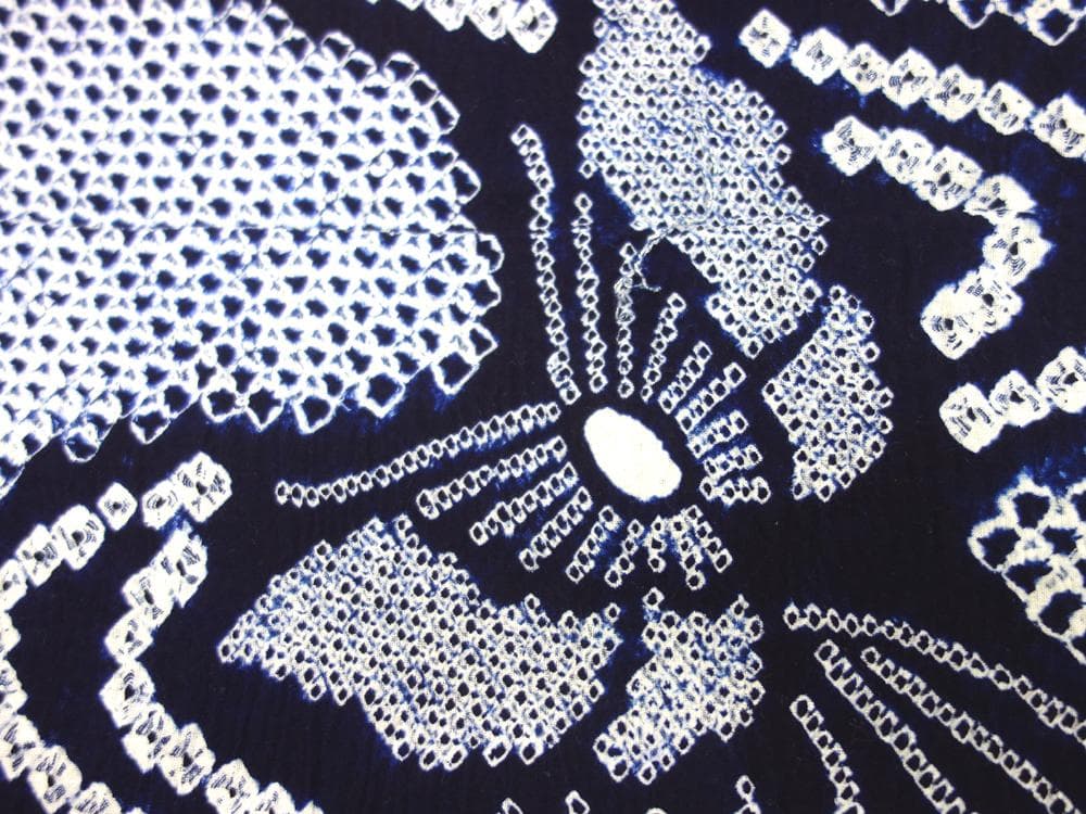 新品 有松絞り 浴衣 湯通し済 反物 藍色 蝶 手毬■N70820-2