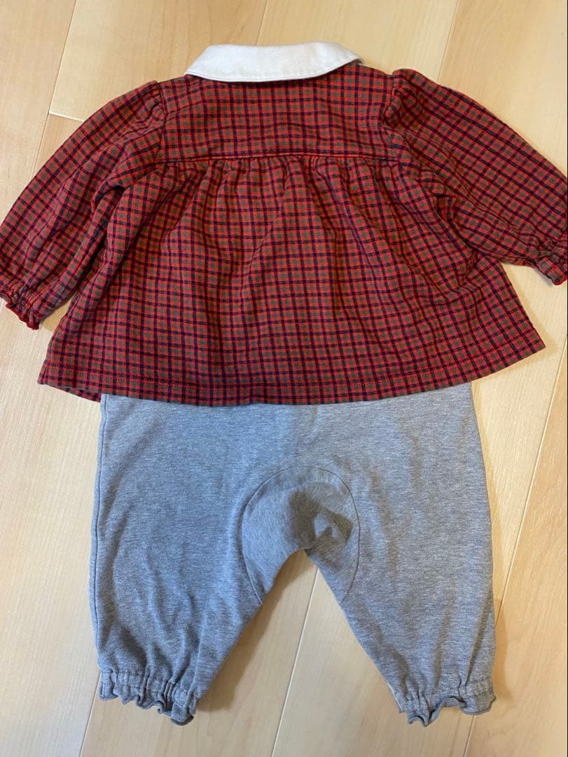 【美品】familiar 赤 チェック柄70cmロンパース(定価18150円)