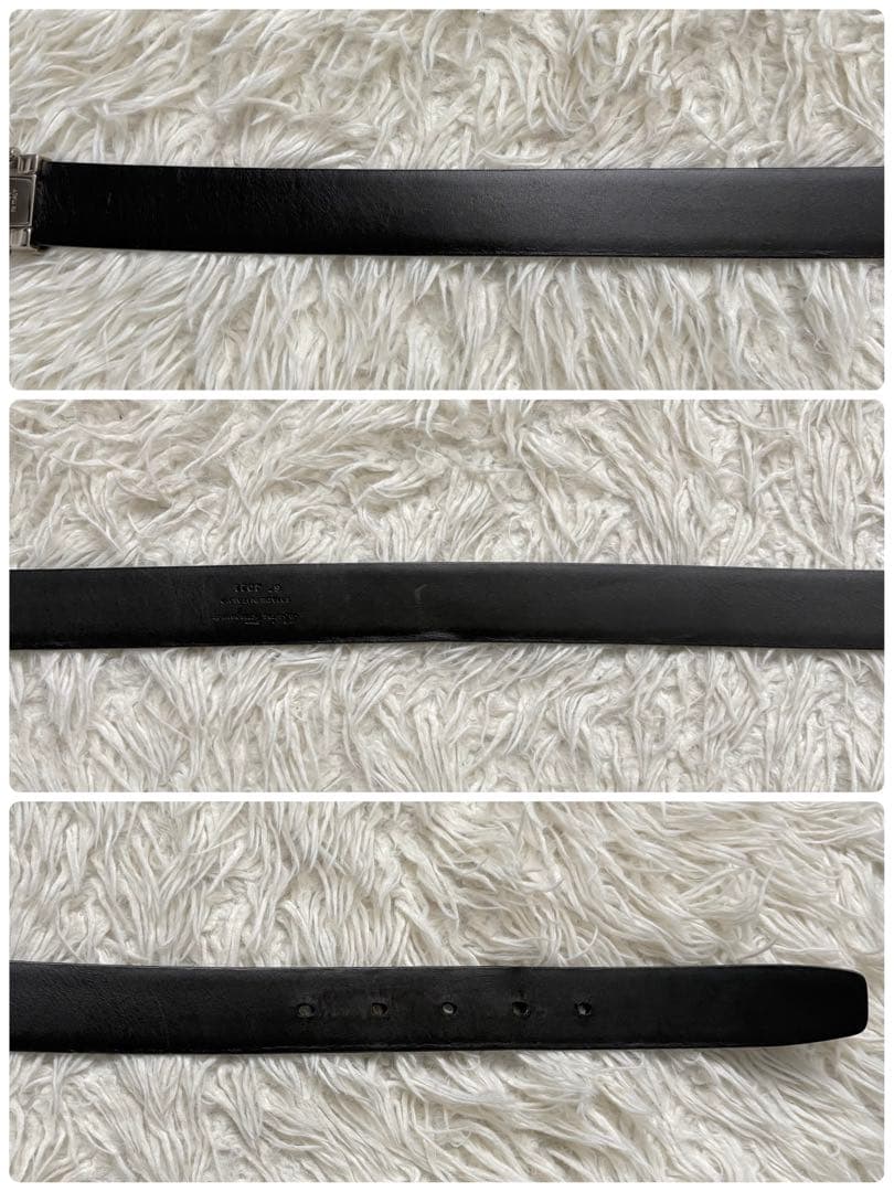 美品　フェラガモ シルバー×ブラック　レザーベルト 67 4022 メンズ