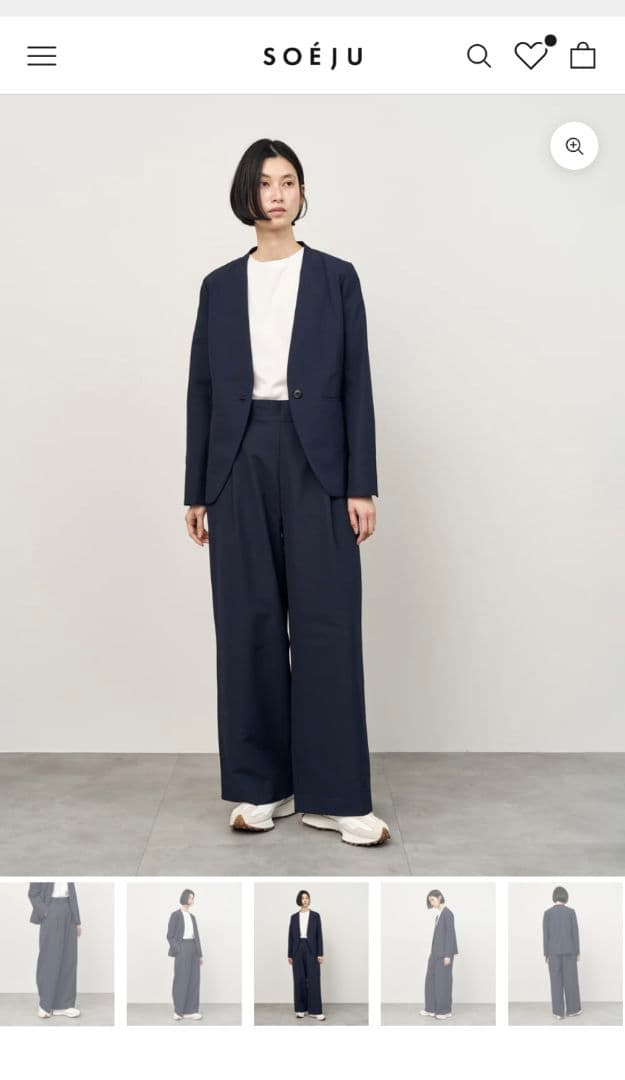 SOÉJU ネイビー シングルボタンジャケット　ワイドパンツ　セットアップ