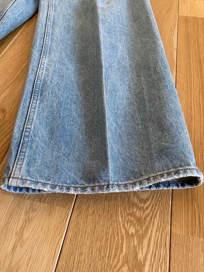 ドゥロワー サイドボタン　ワイドデニム ユーズド加工 ロゴ刺繍 40