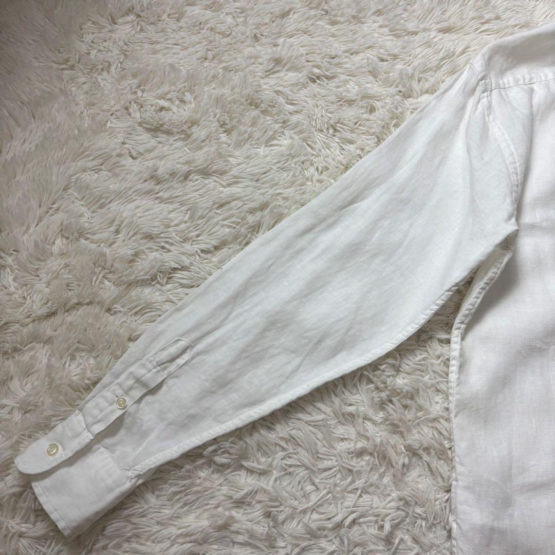 美品　ラルフローレン　長袖リネンシャツ　ポニー刺繍　白